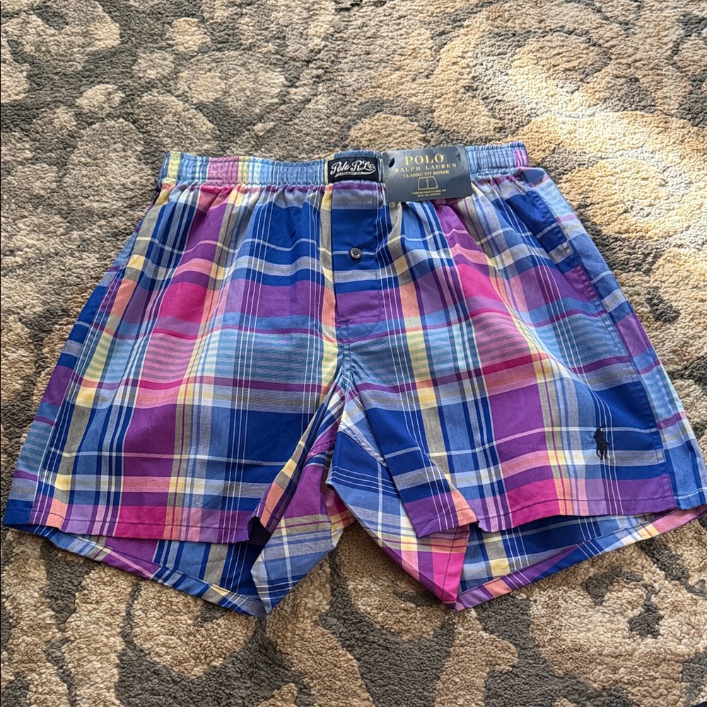 Polo by Ralph Lauren Men's Plaid Shorts in Blue and Pink